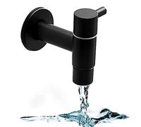 Robinet Mural Noir, Robinet Acier Inoxydable Noir, Robinets Mural pour Eau Froide, Robinet en Vadrouille, pour Salles de Bains, Lavabos, Buanderies, Cuisines, Jardins