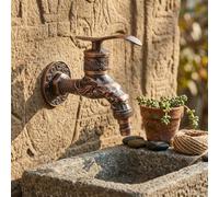 Robinet mural vintage orné de dragon pour jardin, machine à laver, utilisation en extérieur, construction en alliage de zinc massif, 30,5 cm, compatible avec les tuyaux (doré)