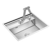 Robinet Pivotant Pliable, Cuve Unique, En Acier Inoxydable 304 Argenté, Installation Encastrée Ou Sous Plan./Argent/58 * 45Cm