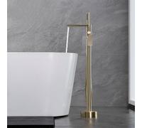 Robinet pour Baignoire Ilot Or Brossé 2 Sorties Mitigeur Baignoire avec Douchette Rotation 360° Mitigeur Bain Douche Chaude et Froide