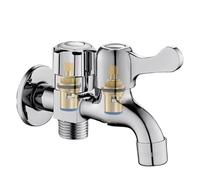 Robinet répartiteur d'eau 1 entrée/2 sorties, vanne de commande double G1/2, acier inoxydable for lave-linge/évier, adaptateur triple sortie(Style 2)