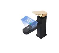 robinet, Robinet cascade noir tactile LED affichage numérique de la température robinet lavabo, mélangeur chaud-froid Non électrique