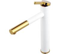 robinet Robinet Mitigeur De Lavabo Haut for Salle Bain Et Cuisine - Moderne À Poignée Unique Avec Eau Chaude Froide for Éviers En Acier Inoxydable, Céramique, Acrylique Pierre Cristal(White Golden)