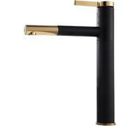 robinet Robinet Mitigeur De Lavabo Haut for Salle Bain Et Cuisine - Moderne À Poignée Unique Avec Eau Chaude Froide for Éviers En Acier Inoxydable, Céramique, Acrylique Pierre Cristal(Black Golden)