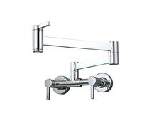 Robinet Rotatif, Robinet de remplissage pot mural d'évier cuisine à 3 poignées mitigeur bec rabattable, noir mat(Polished Chrome)