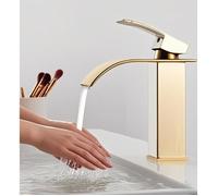 Robinet Salle Bain Cascade Doré,Mitigeur Lavabo Salle de Bain en Laiton Eau Chaude et Froide Disponible,Economiseur d'eau