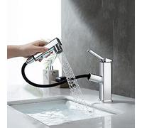 Robinet Salle Bain Extractible Robinet lavabo Monotrou Pour Lave Main Wc Robinet Douchette,chrome