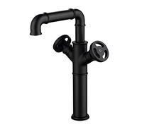 Robinet Salle de Bain en Laiton, Haut Robinet de Lavabo Monotrou Gear Double Poignée Installation du Pont Mitigeur Lavabo avec eau Chaude et Froide pour Salle de Bain,Style Industriel,Black a
