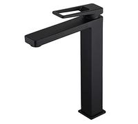 Robinet Salle de Bain Noir Haut, Mitigeur Lavabo Grand Moderne, Robinet de Lavabo Monotrou, Laiton SHUNLI