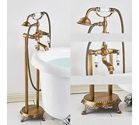 Robinet sur pied en bronze noir à deux poignées Mélangeur de douche d'eau chaude et froide pour salle de bain Baignoire Robinet de douche Mélangeur de douche, Or, Type B, Laiton - Type C