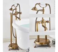 Robinet sur pied en bronze noir à deux poignées Mélangeur de douche d'eau chaude et froide pour salle de bain Baignoire Robinet de douche Mélangeur de douche, Or, Type B, Laiton - Type C