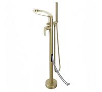 Robinet Sur Pied Pour Baignoire Cascade, Mitigeur Baignoire Ilot, Robinet De Baignoire Avec Douchette,2 Modes De Poignée Autoportante Robinet Sur Pied Baignoire Ilot (or brosse-B)