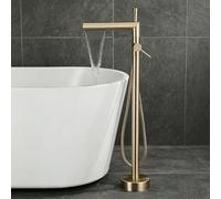Robinet Sur Pied Pour Baignoire Cascade Mitigeur Monocommande Baignoire Ilot 2 Modes,Or Brossé