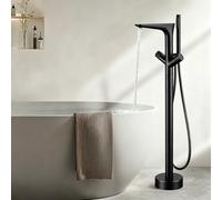 Robinet Sur Pied Pour Baignoire Ilot Double Poignée Robinet Baignoire avec Douchette Chaud et Froid,Noir