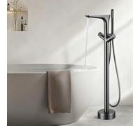 Robinet Sur Pied Pour Baignoire Ilot Double Poignée Robinet Baignoire avec Douchette Chaud et Froid,Gris Pistolet
