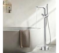Robinet Sur Pied Pour Baignoire Ilot Double Poignée Robinet Baignoire avec Douchette Chaud et Froid,Chromé