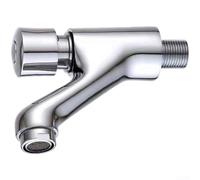 Robinet temporisé mural avec fonction pression manuelle et aérateur d'économie d'eau, construction en laiton avec finition galvanisée pour installation de lavabo (A)