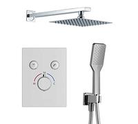 Robinet thermostatique de douche à encastrer 2 voies PUL sortie murale. Comprend support avec prise d'eau, flexible en acier inoxydable, bras de douche et pulvérisateur extra-plat. Douche encastrée
