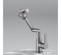 Robinet universel chaud et froid, robinet mécanique rotatif à pour 360° avec design anti-éclaboussures et robinet de lavabo en acier inoxydable (gris)