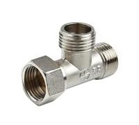 Robinet WC 3 Voies Adaptateur en T for vanne de dérivation toilettes, cuivre, G1/2", for baignoire, bidet, douchette, raccord 4 points, tuyau d'eau à trois voies