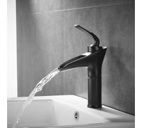 Robinets Cascade pour Salle De Bain Lavabo Haut Trou Unique Chaud Et Froid G1/2 Connexion Mélangeur Robinet Lavabo Salle De Bain Cascade, Black, Low