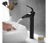 Robinets Cascade pour Salle De Bain Lavabo Haut Trou Unique Chaud Et Froid G1/2 Connexion Mélangeur Robinet Lavabo Salle De Bain Cascade, Black, High