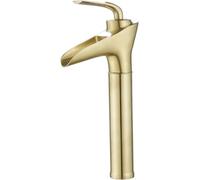 Robinets Cascade pour Salle De Bain Lavabo Haut Trou Unique Chaud Et Froid G1/2 Connexion Mélangeur Robinet Lavabo Salle De Bain Cascade, Brushed Gold, High