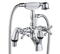 Robinets de baignoire victoriens avec douche, Luckyhome Ensemble traditionnel de mélangeur de baignoire à levier double 1/4 de tour, chromé
