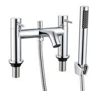 Robinets de bain avec pommeau de douche à main, mitigeur de bain en acier inoxydable sans plomb, robinet de bain monobloc à double levier avec douche chromé