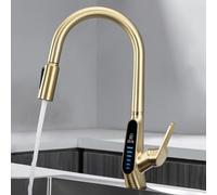 Robinets de cuisine à 3 voies avec filtre extractible, mitigeur d'évier, mitigeur de cuisine à col de cygne noir avec douchette extractible, robinet à 3 voies avec écran d'affichage(Brushed Gold)