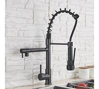 Robinets de cuisine à ressort en chrome/or rose Noir Pull Down Kitchen-Sink Crane Robinet à double bec pivotant Mitigeur d'eau chaude et froide, Bronze noir B