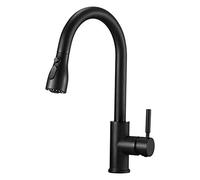 Robinets de cuisine avec douchette extractible à levier unique - Bec pivotant à 360° - Noir mat - Robinet d'évier de cuisine avec tuyau extractible à 3 voies