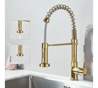 Robinets de cuisine avec douchette extractible, bec haut, levier unique, 1 ou 3 trous, robinet de cuisine pour éviers de style campagnard, camping-car, évier (chrome/nickel brossé/or) Design élégant :