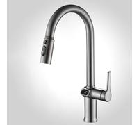 Robinets de Cuisine avec Douchette Extractible Laiton 3 Modes Robinet de Cuisine Rotatif Chaud et Froid avec Affichage LED Pivotant à 360° Gris(Gray)