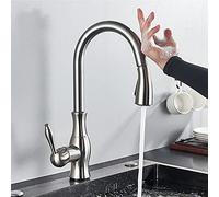 Robinets de cuisine avec pulvérisateur extractible, poignée unique activée au toucher, intelligent for éviers, robinets mélangeurs en laiton doré(Brushed Nickel)