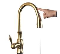 Robinets de cuisine avec pulvérisateur extractible, poignée unique activée au toucher, intelligent for éviers, robinets mélangeurs en laiton doré(Gold)