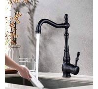 Robinets de Cuisine en Bronze Noir Mélangeur de Cuisine Froide et Chaude Robinet mitigeur à poignée Unique Robinet de Grue d'eau de Cuisine à Rotation à 360 degrés avec aérateur monté sur Pont