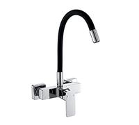 Robinets de Cuisine muraux, cuivre, pour évier de Cuisine évier à Linge, Flexible Rotatif Chaud et Froid, Commercial-Poignée Noire vers Le Bas