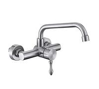 Robinets de Cuisine muraux, en Acier Inoxydable 304, pour évier de Cuisine, évier à Linge, Rotatif Chaud et Froid, poignée Commerciale brossée vers Le Bas