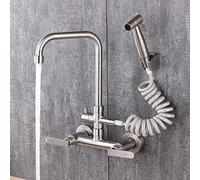 Robinets de Cuisine muraux Pistolet de pulvérisation télescopique en Acier Inoxydable Pivotant Universel Robinet mitigeur de Cuisine Multifonction Chaud et Froid brossé-D