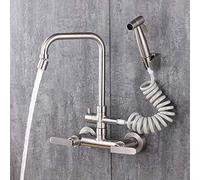 Robinets de Cuisine muraux Pistolet de pulvérisation télescopique en Acier Inoxydable Pivotant Universel Robinet mitigeur de Cuisine Multifonction Chaud et Froid brossé-C