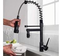 Robinets de cuisine Robinet monté sur le pont Noir Robinet de cuisine de salle de bains Robinet d'eau chaude et froide à levier unique Robinet mitigeur de cuisine à double bec pivotant Un trou