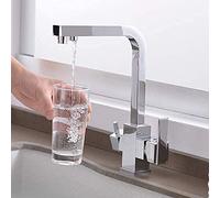 Robinets de Cuisine Robinets de Filtre à Eau Potable chromés Robinet mitigeur d'évier 360 pivotant à Double poignée monté sur Le Pont Grue filtrée pour Cuisine Style carré à 3 Voies