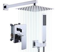Robinets de douche Ensembles complète, système de douche en or 8 pouces pseudonyme de douche de pluie avec soupape de douche à main et bilan de pression du kit de garniture, argent brossé (couleur: