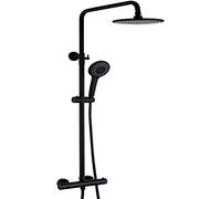 Robinets de douche thermostatiques Ensembles robinets en laiton noir Ensemble complet système exposé à montage mural avec pommeau haute pression, douchette main 3 fonctions