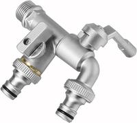 Robinets De Jardin Robinet à Double Sortie Mural Extérieur en Laiton Mélangeur Extérieur Robinet De Jardin Robinet De Poteau Rétro 1/2 Pouce, Silver