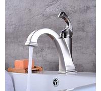 Robinets de Lavabo de Salle de Bain Argent Brossé Vanité de Salle de Bain Robinet Courbé en Cuivre Conditionnement d'eau Chaude et Froide Conception Créative Robinet Monotrou