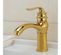 Robinets de lavabo de salle de bain rétro mitigeur mitigeur eau chaude et froide robinets de lavabo de salle de bain de style vintage mitigeur de lavabo monotrou, or, court