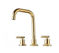 Robinets de lavabo en laiton chromé poli - Robinet rond à 3 trous à double poignée - Robinet d'eau chaude et froide (doré)