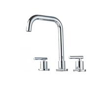 Robinets de lavabo en laiton chromé poli - Robinet rond pour lavabo de salle de bain - 3 trous - Double poignée - Robinet d'eau chaude et froide (chromé)